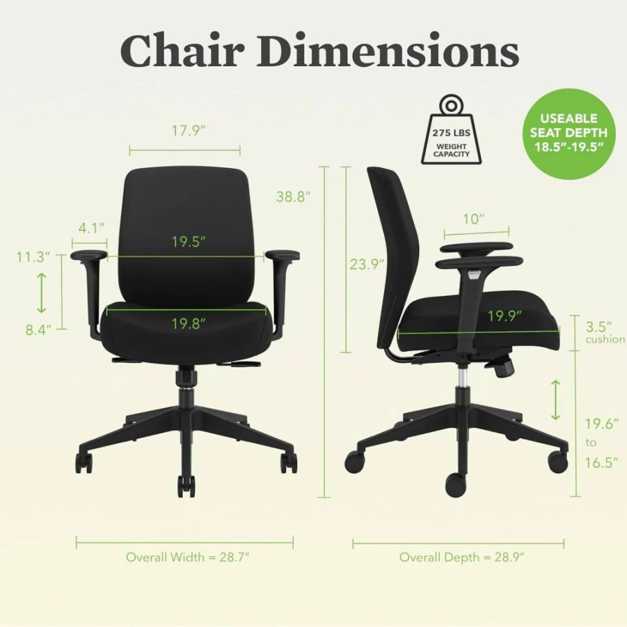 HON Altern Ergonomic Office Chair with Adjustable Lumbar Support, Mid Back Mesh Design, Synchro-Tilt Tension, and 3.5" Thick Foam Seat Cushion - Black