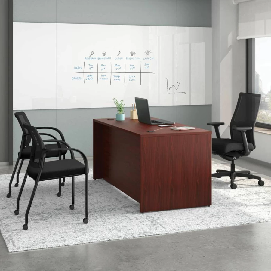 HON Mod Executive Office Desk 60" Wide with Drawers, Modern Slate Teak Computer Desk, Home Office Workstation with Pedestal
