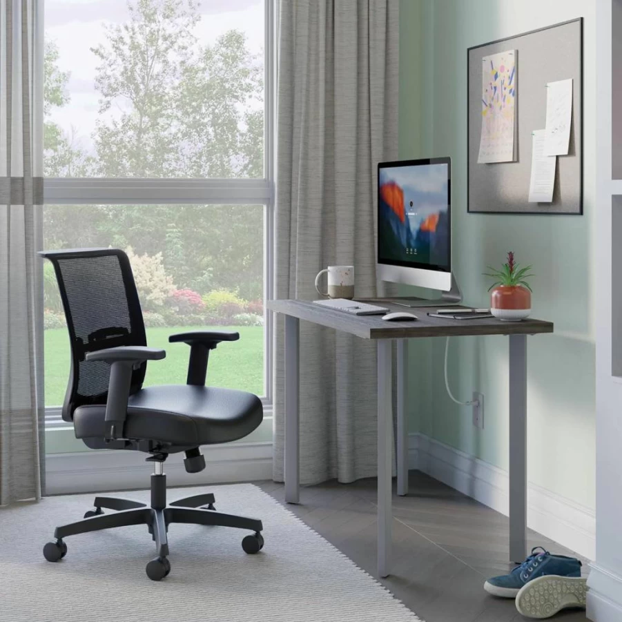 HON Coze 42-Inch Home Office Desk with Natural Recon Wood Top and Silver Metal Base, Sturdy Computer Work Table