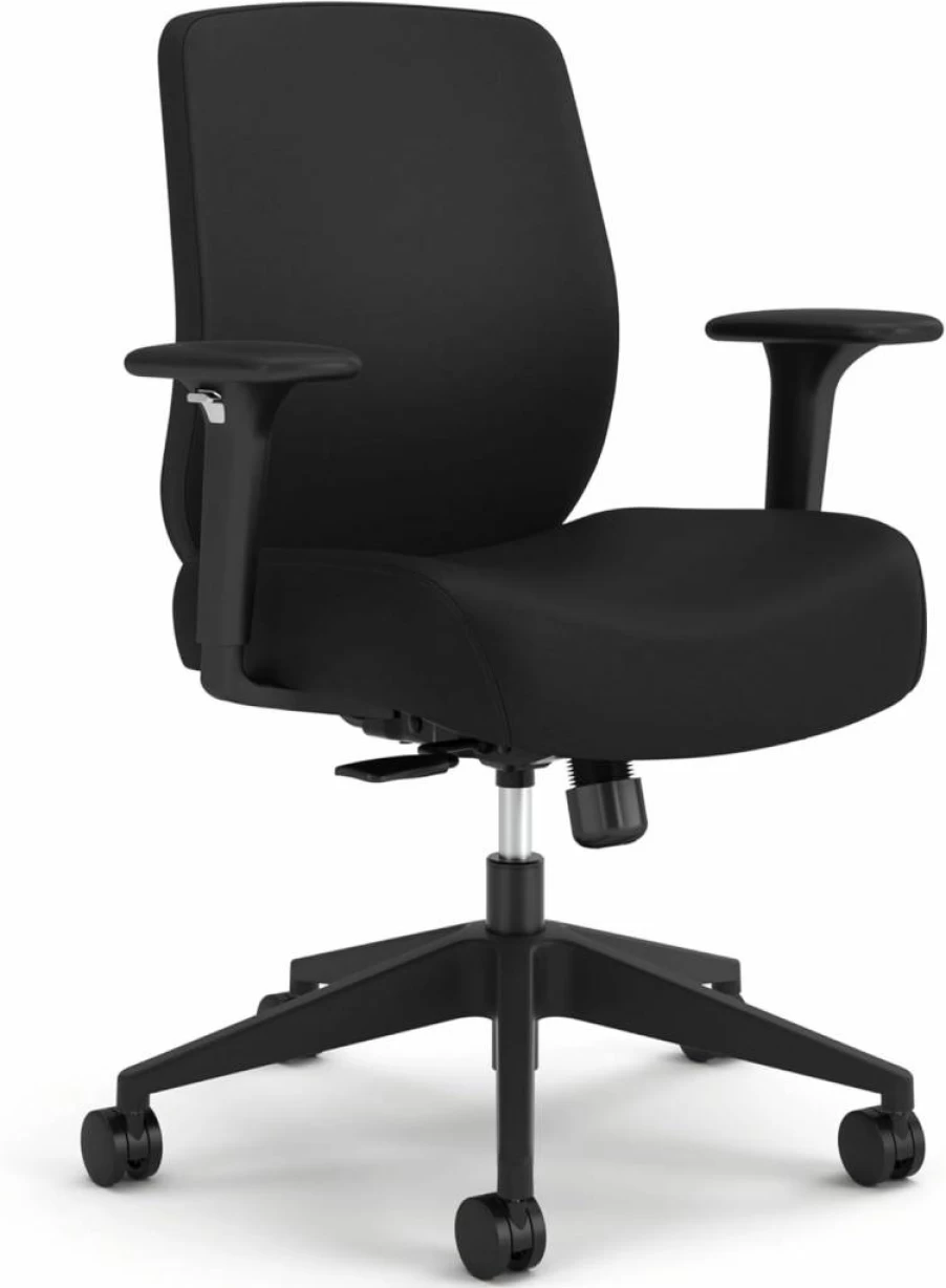 HON Ergonomic Office Chair with Adjustable Lumbar Support, Headrest, and Synchro-Tilt Tension - Mid Back Mesh Desk Chair with 3.5" Thick Foam Seat, Grey & White