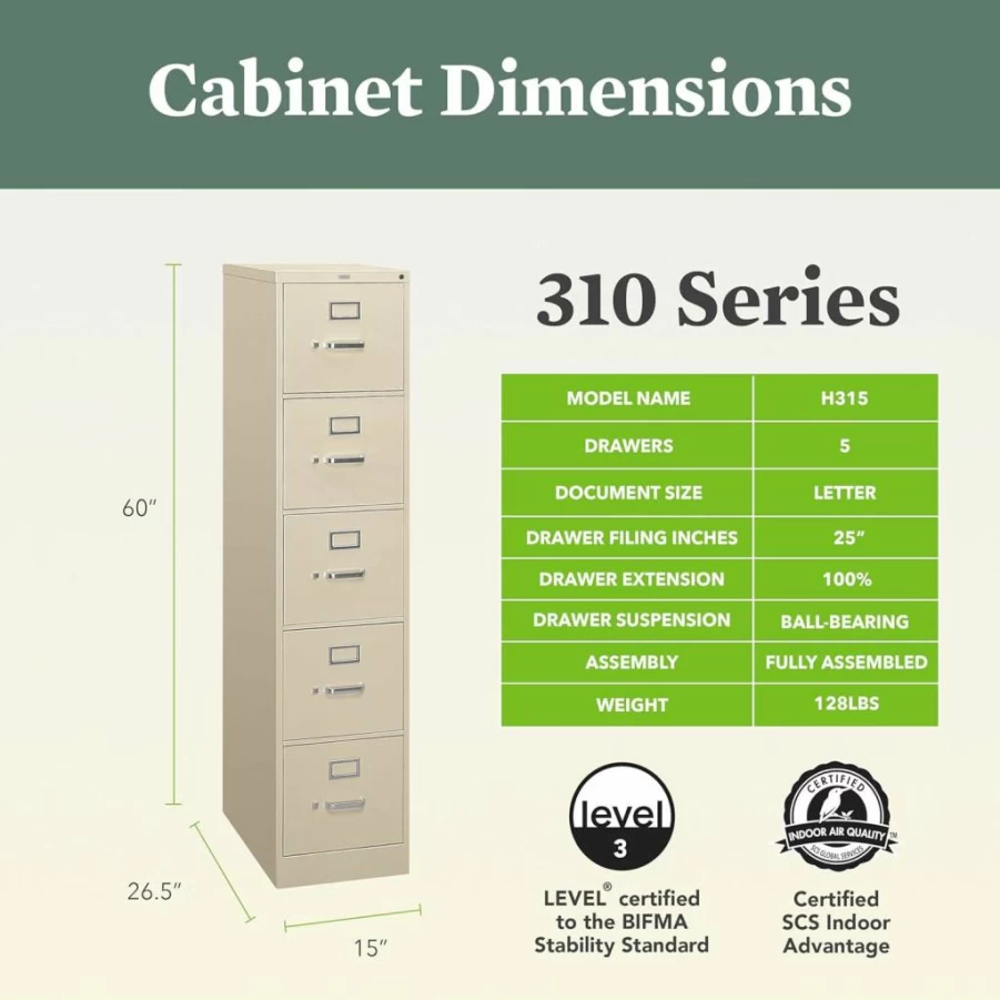 HON 4-Drawer Locking Vertical File Cabinet, 25" Deep Black Metal Filing Cabinet for Letter & Hanging Files, Secure Storage Solution