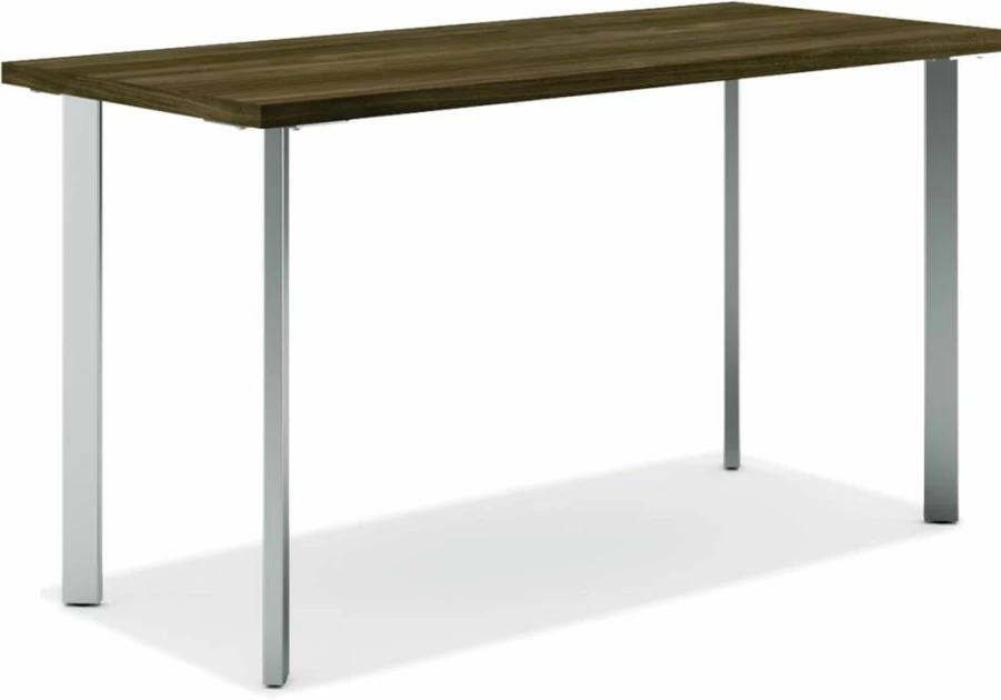 HON Coze 42 Inch Walnut Home Office Desk with Silver Metal Base - Sturdy Computer Work Table for Modern Spaces