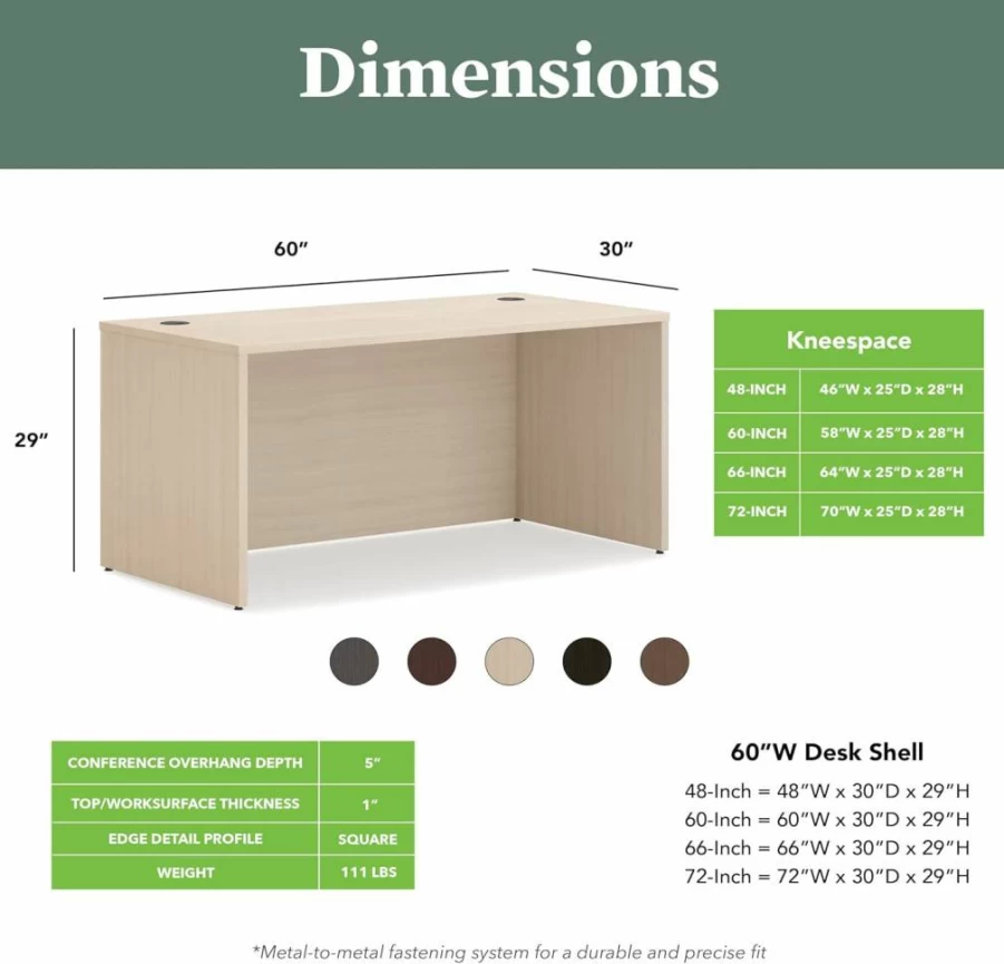 HON Mod Executive Desk 66" W x 30" D Large Office Desk with Cord Management, Mahogany Wooden Laminate, Modern Traditional Computer Workstation