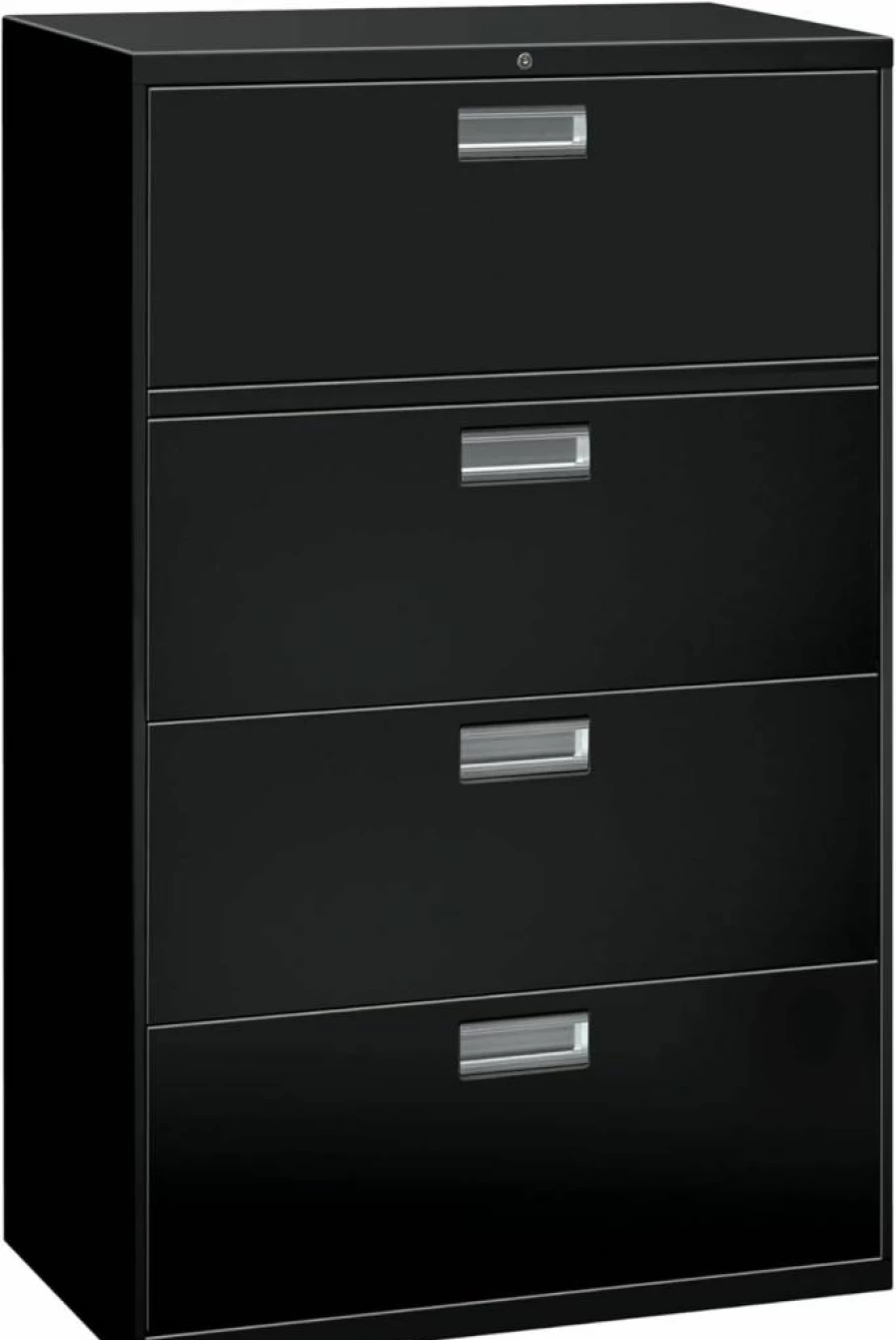 HON 4-Drawer Lockable Lateral File Cabinet, 18" Deep Light Gray Metal Office Storage with Adjustable Hangrails for A4, Legal & Letter Files