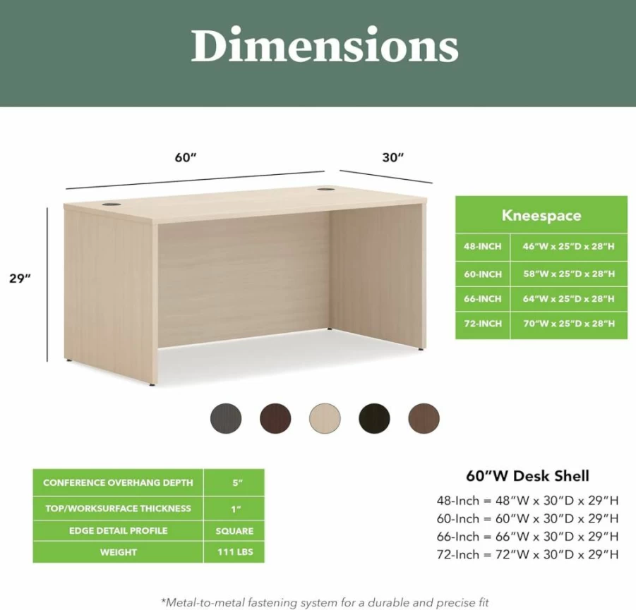 HON Mod Executive Desk 66" W x 30" D Modern Office Desk with Cord Management, Thick Wooden Laminate Surface, Slate Teak Finish, Large Computer Workstation