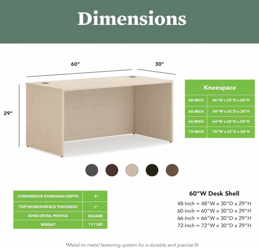 HON Mod Executive Desk 48" W x 30" D Modern Office Desk with Cord Management, Thick Wooden Laminate, Slate Teak Finish