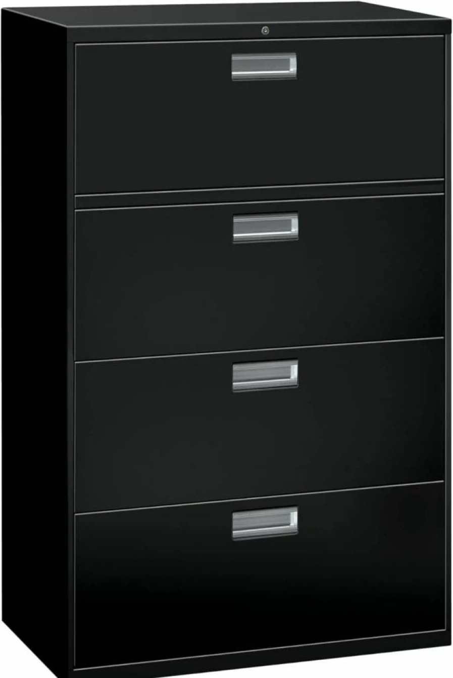HON 2-Drawer Lockable Black Lateral File Cabinet, 18" Deep Metal Office Storage for Hanging Files & Under Desk