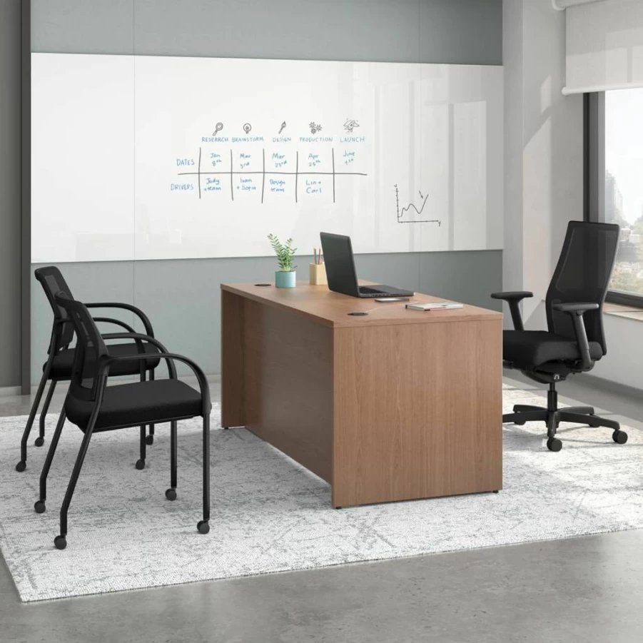 HON Modern 60" Executive Office Desk with Double Drawers, Slate Teak Computer Desk for Home Office, Durable Double Pedestal Workstation