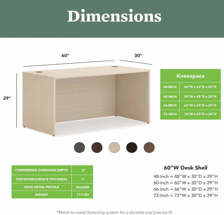 HON Mod Executive Desk 60" W x 30" D Large Office Desk with Cord Management, Mahogany Wooden Laminate, Modern Traditional Computer Workstation