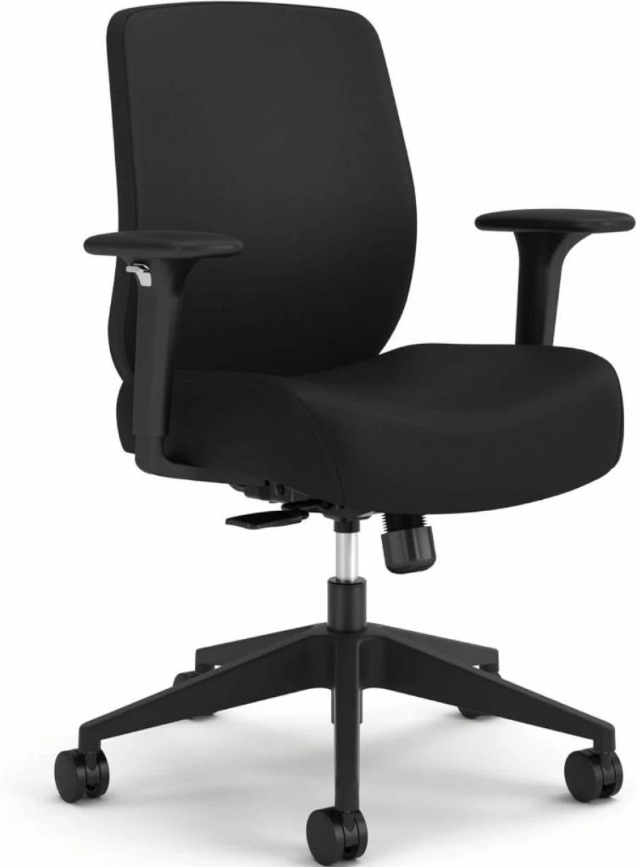 HON Altern Ergonomic Office Chair with 3.5" Thick Foam Seat, Adjustable Arms, Synchro-Tilt Tension, and Seat-Slide Controls - Low Back Upholstered Desk Chair in Black