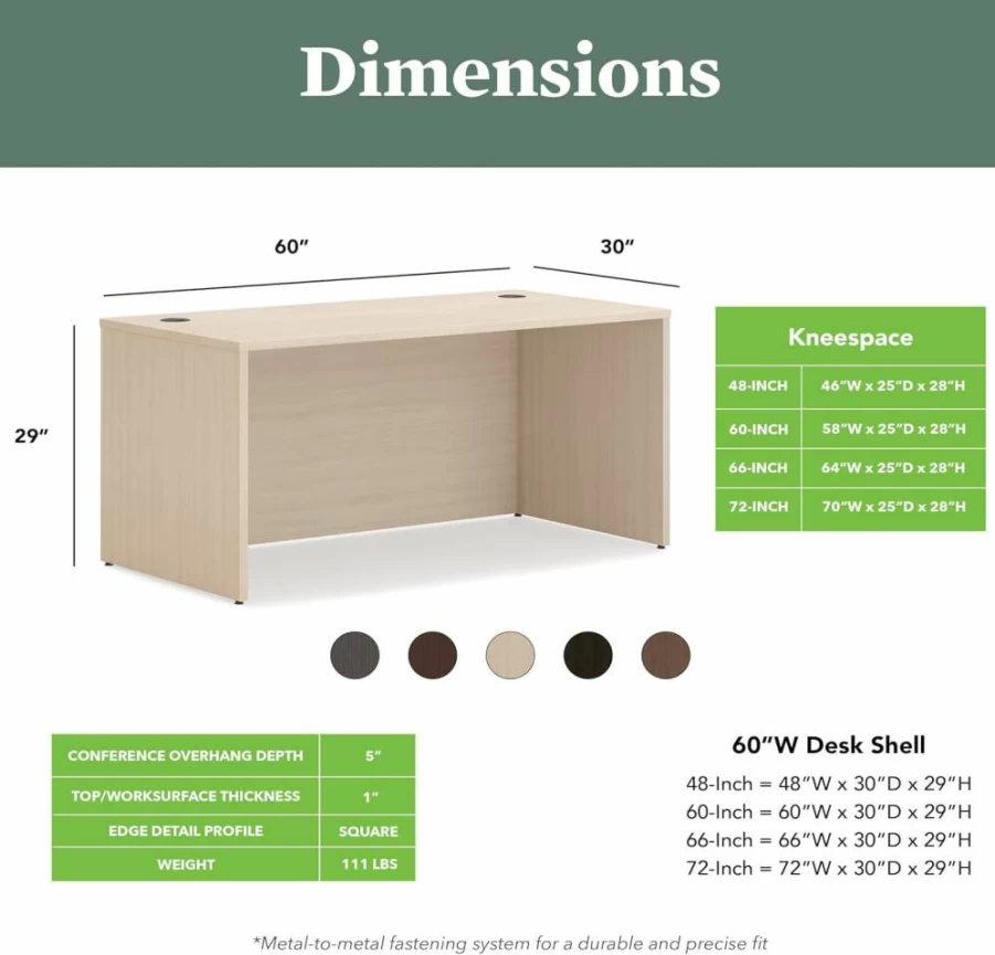 HON Mod Executive Desk 72" W x 30" D Modern Office Desk with Cord Management, Thick Wooden Laminate Surface, Slate Teak Finish, Large Computer Workstation