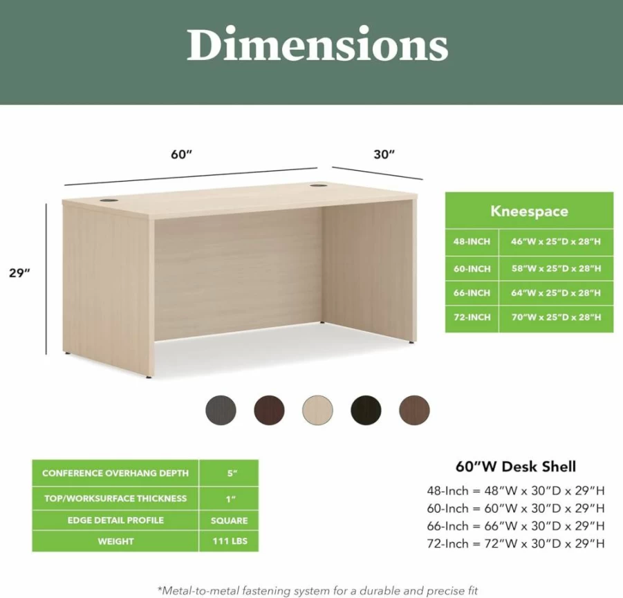 HON Modern 48-Inch Executive Desk with Cord Management, Solid Wooden Laminate Surface, Desert Oak Finish, 48"W x 30"D x 29"H, Home Office Computer Desk
