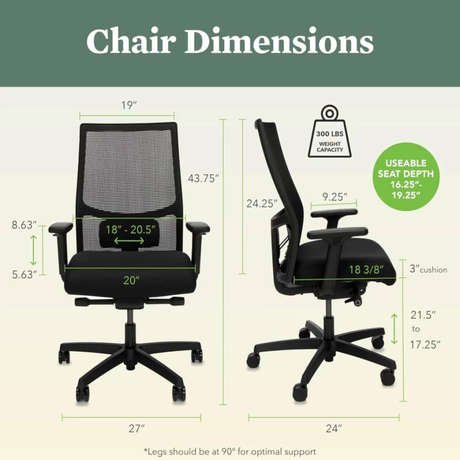 HON Ignition 2.0 Ergonomic Office Chair with Adjustable Tilt Recline, Swivel Casters & Lumbar Support for Home Office, Executive Desk & Long Hour Work Sessions