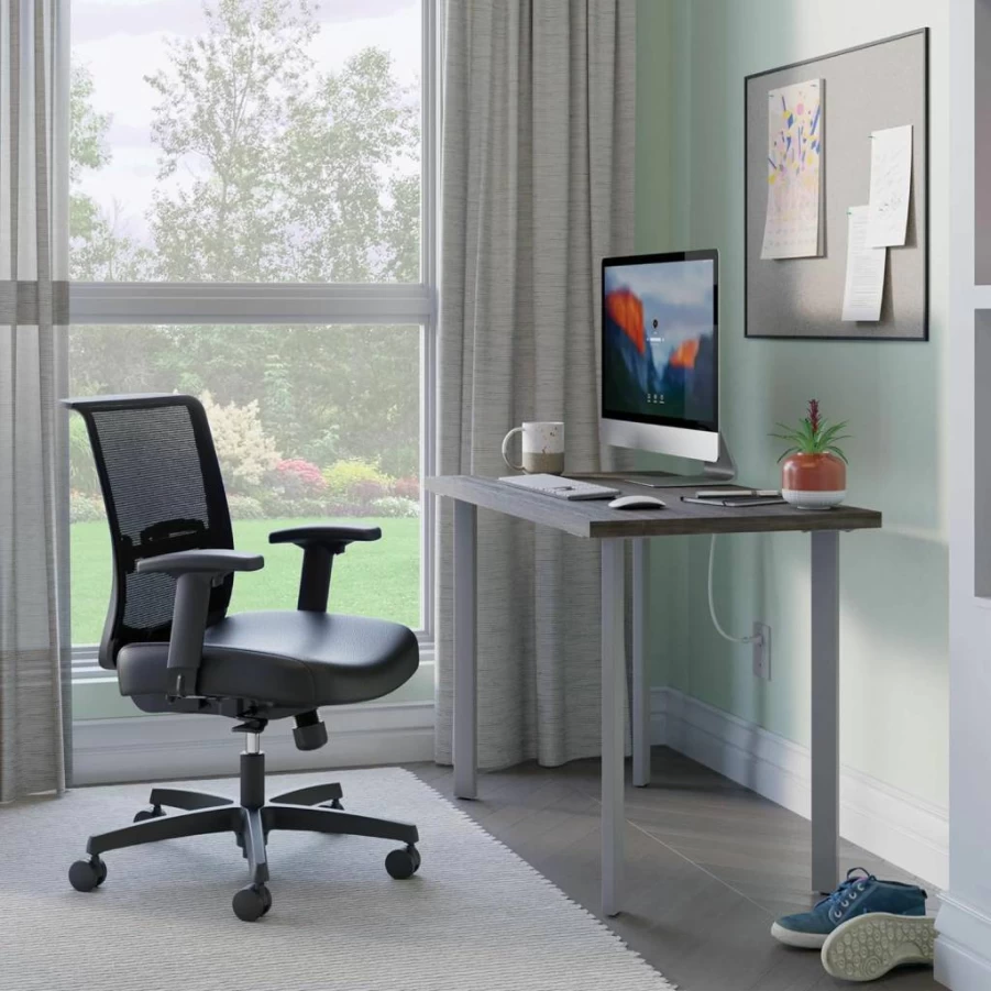 HON Coze 42 Inch Home Office Desk with Natural Wood Top and White Base, Sturdy Computer Work Table for Modern Workspaces