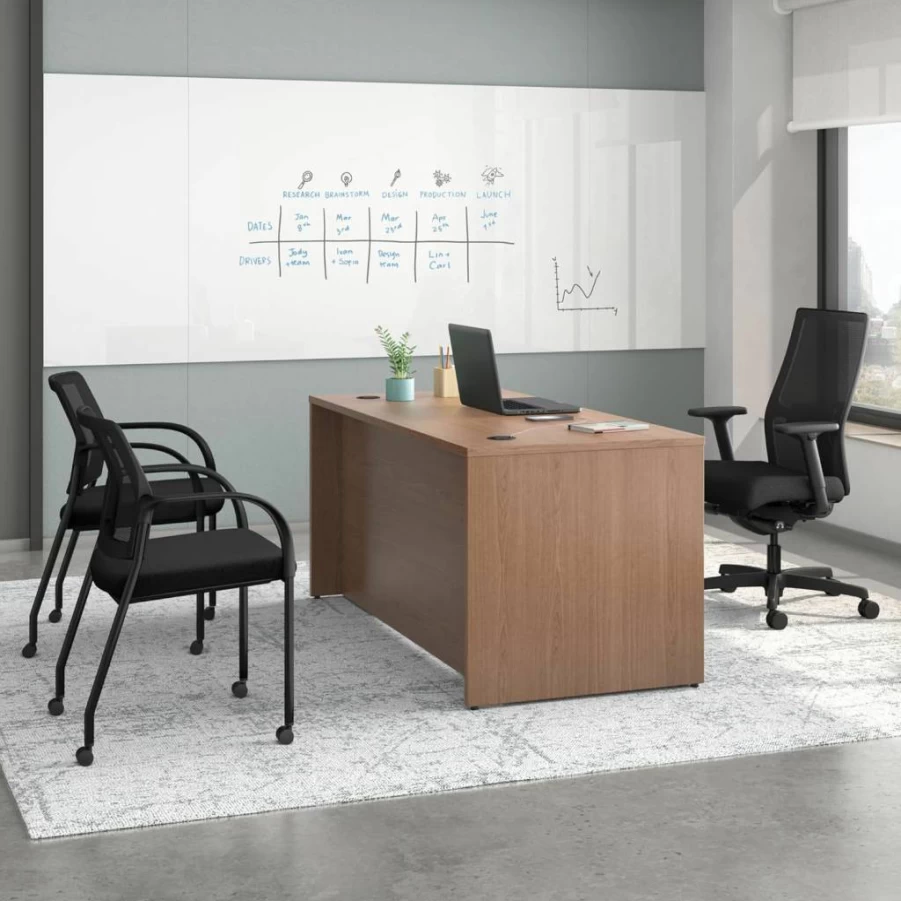 HON Modern 48" W Executive Office Desk with Drawers, Java Oak Computer Desk with Pedestal for Home Office