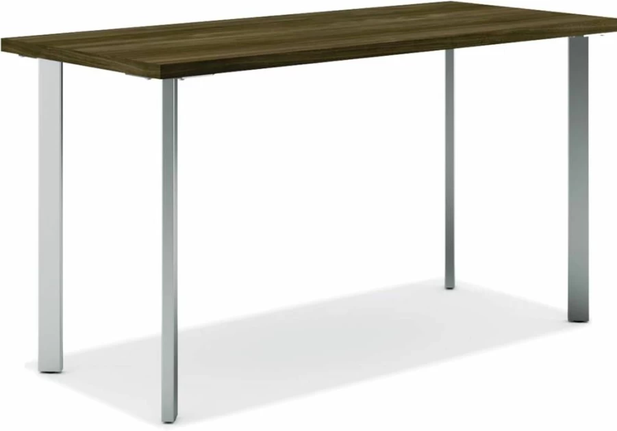 HON Coze 48 Inch Walnut Computer Desk with Silver Metal Base - Sturdy Home Office Desk for Workspace