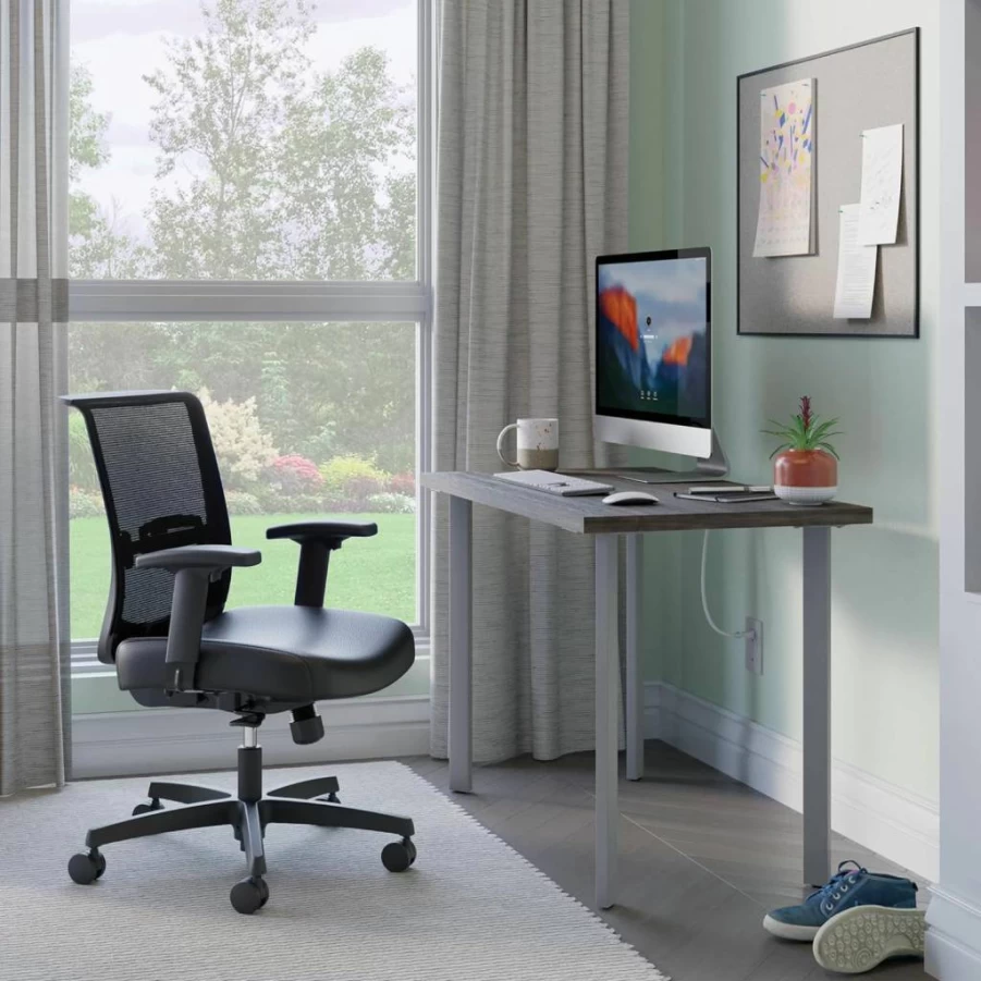 HON Coze 48 Inch Walnut Computer Desk with Silver Metal Base - Sturdy Home Office Desk for Workspace