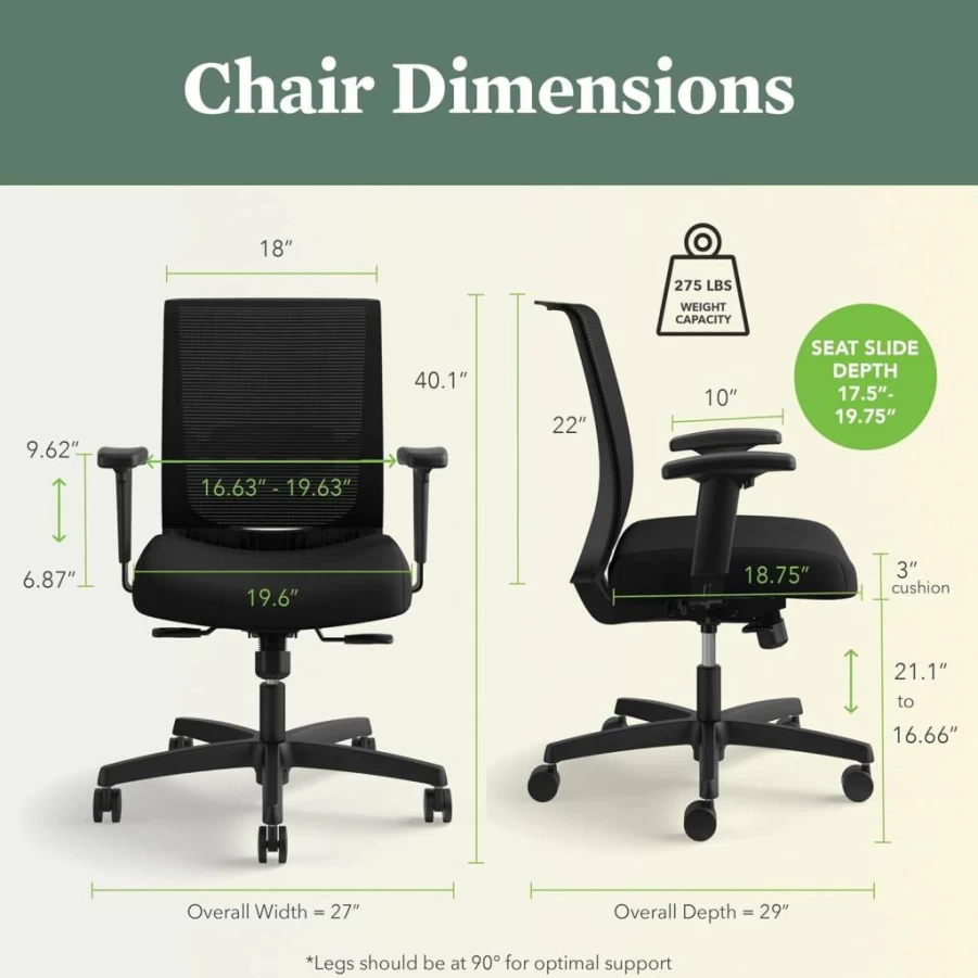 HON Convergence Ergonomic Office Chair - Adjustable Mesh Desk Chair with Lumbar Support, Swivel Wheels & Synchro-Tilt Recline - Black