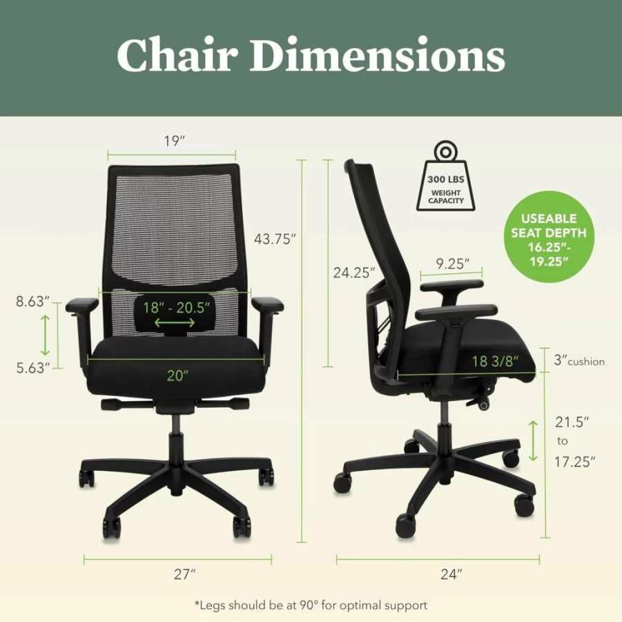 HON Ignition 2.0 Ergonomic Office Chair - Adjustable Tilt, Recline & Swivel with Wheels, Comfortable Executive Desk Chair for Home or Task Work, Supports Long Hours Sitting